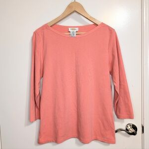 Talbots Coral 3/4 Sleeve Knit Top Cotton Stretch Tee Medium